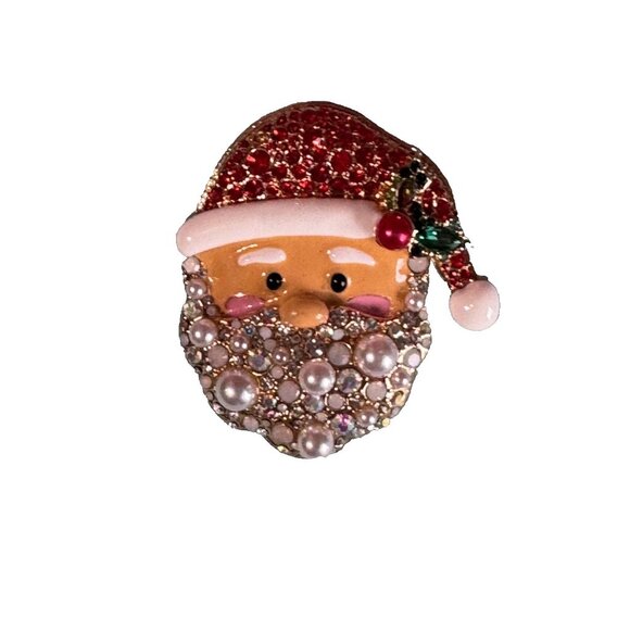 Vintage Santa Candle & Poinsettia Jeweled Christmas Brooch Pin Set Napier Monet - Picture 5 of 11